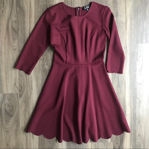 BOGO Beautiful Lulus Burgundy Scallop Skater Dress - Picture 3 of 5